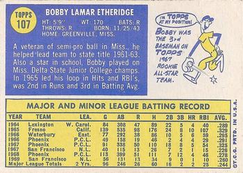 1970 Topps #107 Bobby Etheridge Back
