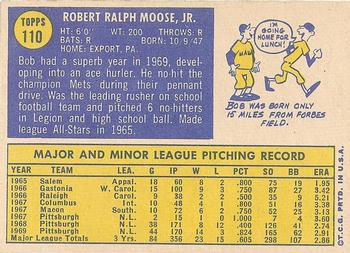 1970 Topps #110 Bob Moose Back