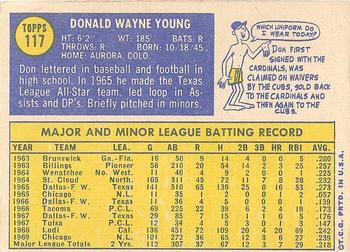 1970 Topps #117 Don Young Back