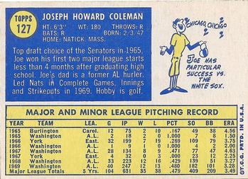 1970 Topps #127 Joe Coleman Back