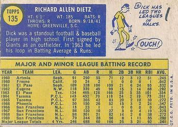 1970 Topps #135 Dick Dietz Back