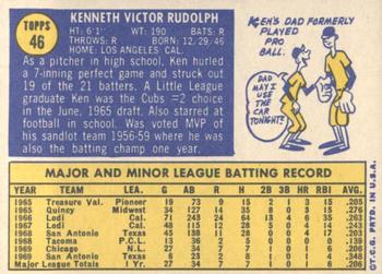 1970 Topps #46 Ken Rudolph Back