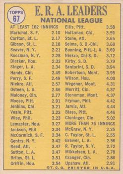 1970 Topps #67 1969 National League ERA Leaders (Juan Marichal / Steve Carlton / Bob Gibson) Back