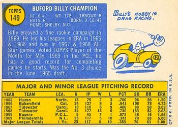1970 Topps #149 Billy Champion Back