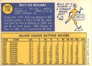 1970 Topps #170 Billy Williams Back