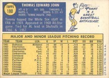 1970 Topps #180 Tommy John Back