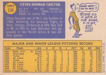 1970 Topps #220 Steve Carlton Back