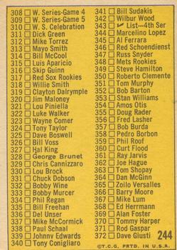 1970 Topps #244 3rd Series Checklist 264-372 Back