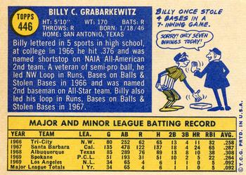 1970 Topps #446 Billy Grabarkewitz Back