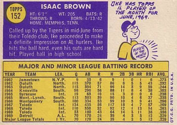 1970 Topps #152 Ike Brown Back