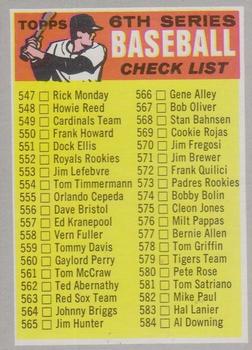 1970 Topps #542 6th Series Checklist 547-633 Front