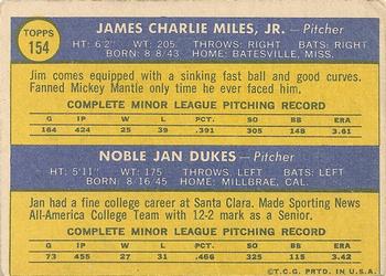 1970 Topps #154 Senators 1970 Rookie Stars (Jan Dukes / Jim Miles) Back