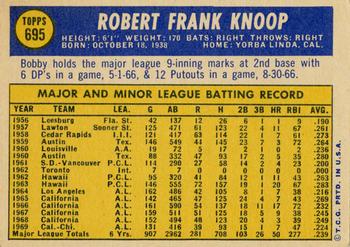 1970 Topps #695 Bobby Knoop Back