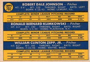 1970 Topps #702 A.L. 1970 Rookie Stars (Bob Johnson / Ron Klimkowski / Bill Zepp) Back