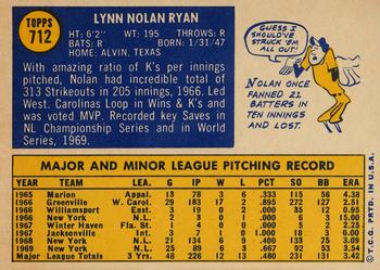 1970 Topps #712 Nolan Ryan Back