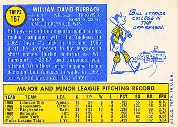 1970 Topps #167 Bill Burbach Back