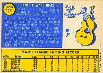 1970 Topps #173 Jim Hicks Back
