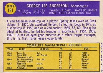 1970 Topps #181 Sparky Anderson Back