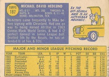 1970 Topps #187 Mike Hedlund Back