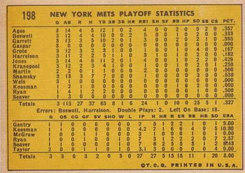 1970 Topps #198 Mets Celebrate: We're Number One! Back