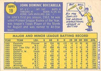 1970 Topps #19 John Boccabella Back