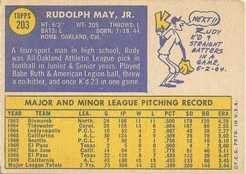 1970 Topps #203 Rudy May Back