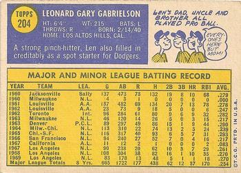 1970 Topps #204 Len Gabrielson Back