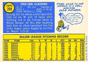 1970 Topps #208 Fred Gladding Back