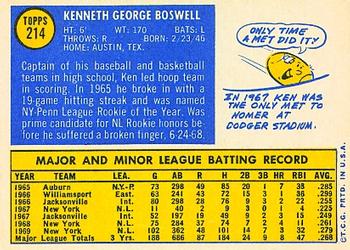 1970 Topps #214 Ken Boswell Back
