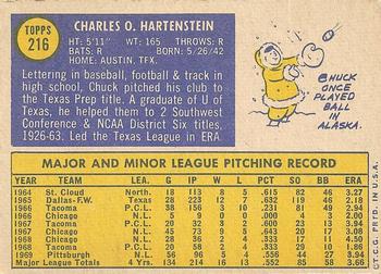 1970 Topps #216 Chuck Hartenstein Back