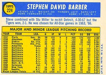 1970 Topps #224 Steve Barber Back