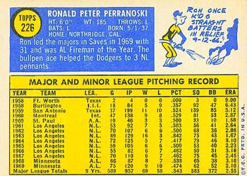 1970 Topps #226 Ron Perranoski Back