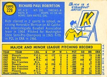 1970 Topps #229 Rich Robertson Back