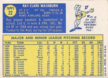 1970 Topps #22 Ray Washburn Back