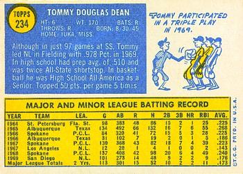 1970 Topps #234 Tommy Dean Back