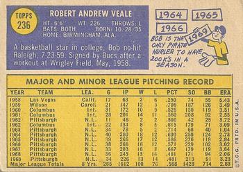 1970 Topps #236 Bob Veale Back