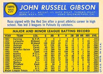 1970 Topps #237 Russ Gibson Back