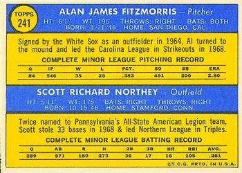 1970 Topps #241 Royals 1970 Rookie Stars (Al Fitzmorris / Scott Northey) Back