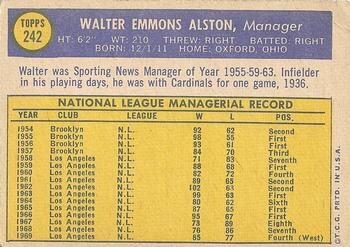 1970 Topps #242 Walter Alston Back