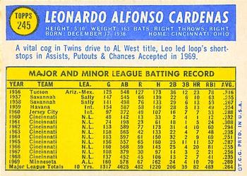 1970 Topps #245 Leo Cardenas Back