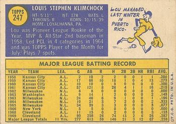 1970 Topps #247 Lou Klimchock Back