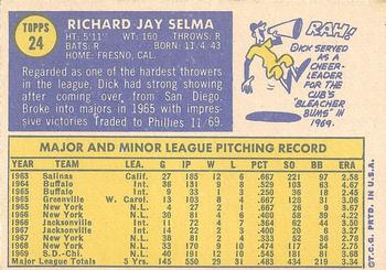 1970 Topps #24 Dick Selma Back