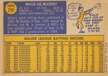 1970 Topps #250 Willie McCovey Back