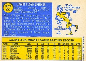 1970 Topps #255 Jim Spencer Back