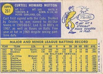 1970 Topps #261 Curt Motton Back