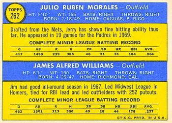 1970 Topps #262 Padres 1970 Rookie Stars (Jerry Morales / Jim Williams) Back