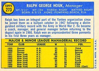 1970 Topps #273 Ralph Houk Back