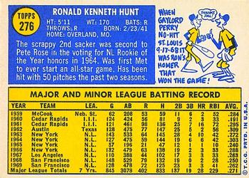 1970 Topps #276 Ron Hunt Back