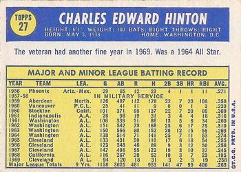 1970 Topps #27 Chuck Hinton Back