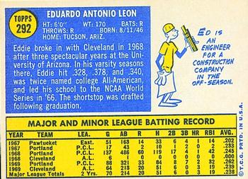 1970 Topps #292 Eddie Leon Back